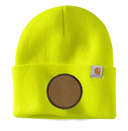 Bright Yellow Carhartt Leather Patch Beanie