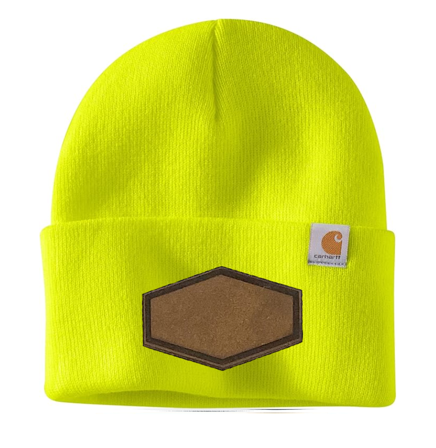 Bright Yellow Carhartt Leather Patch Beanie