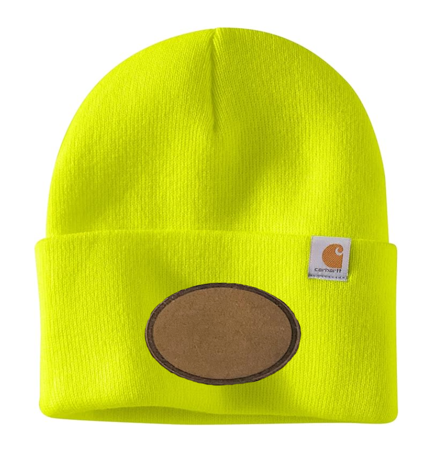 Bright Yellow Carhartt Leather Patch Beanie