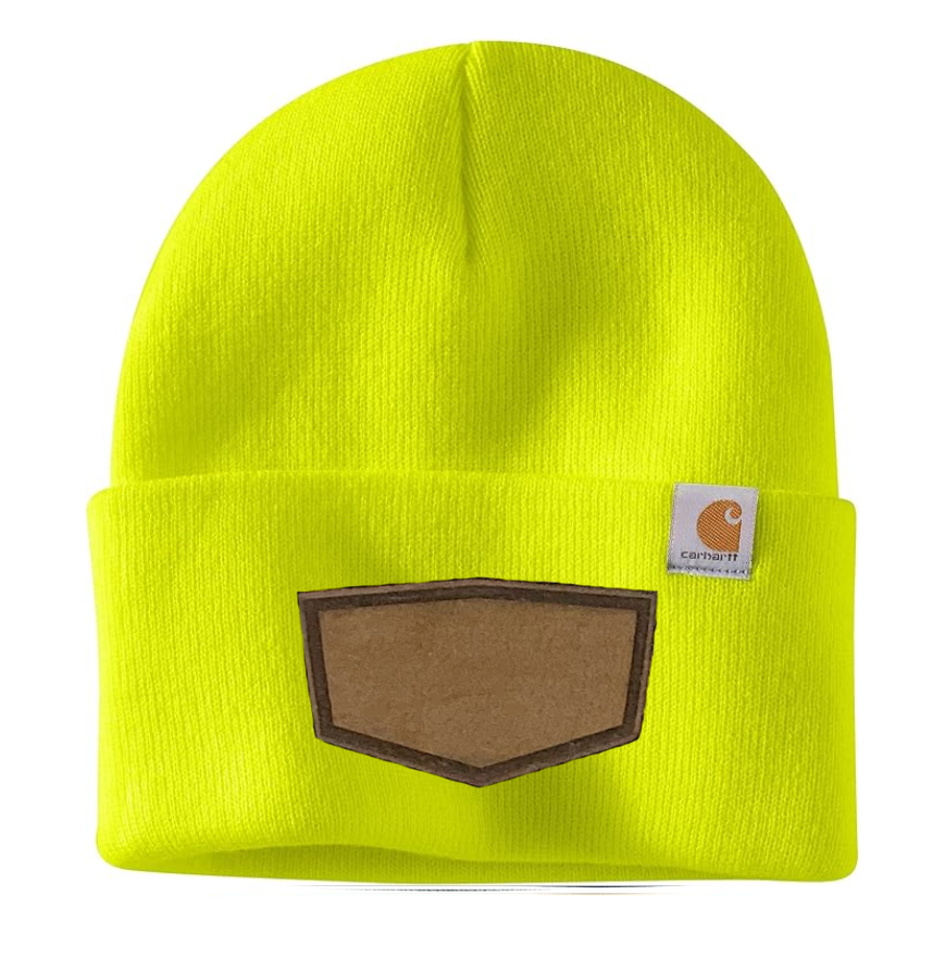 Bright Yellow Carhartt Leather Patch Beanie