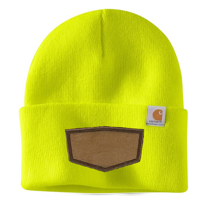 Bright Yellow Carhartt Leather Patch Beanie