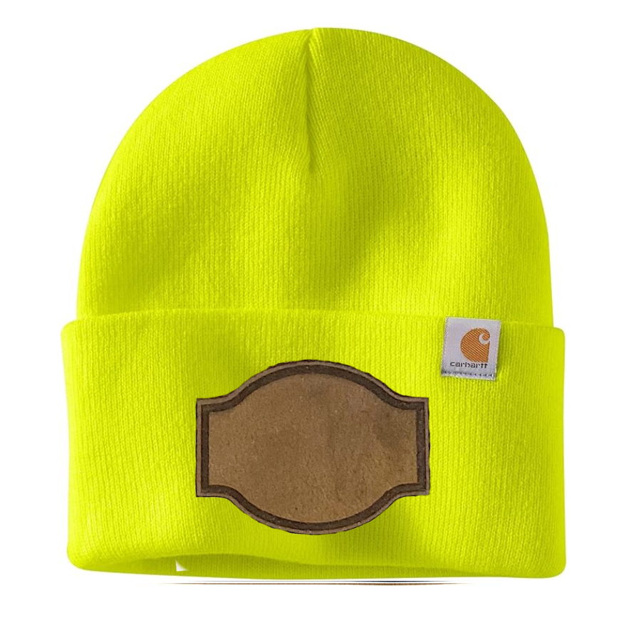 Bright Yellow Carhartt Leather Patch Beanie
