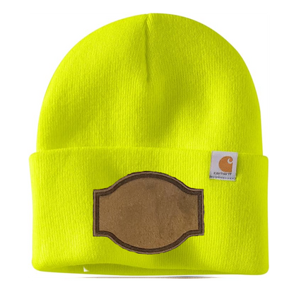 Bright Yellow Carhartt Leather Patch Beanie