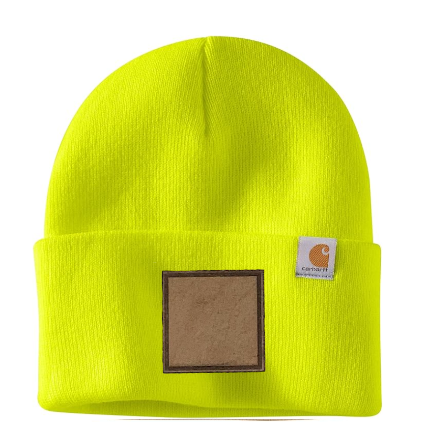 Bright Yellow Carhartt Leather Patch Beanie