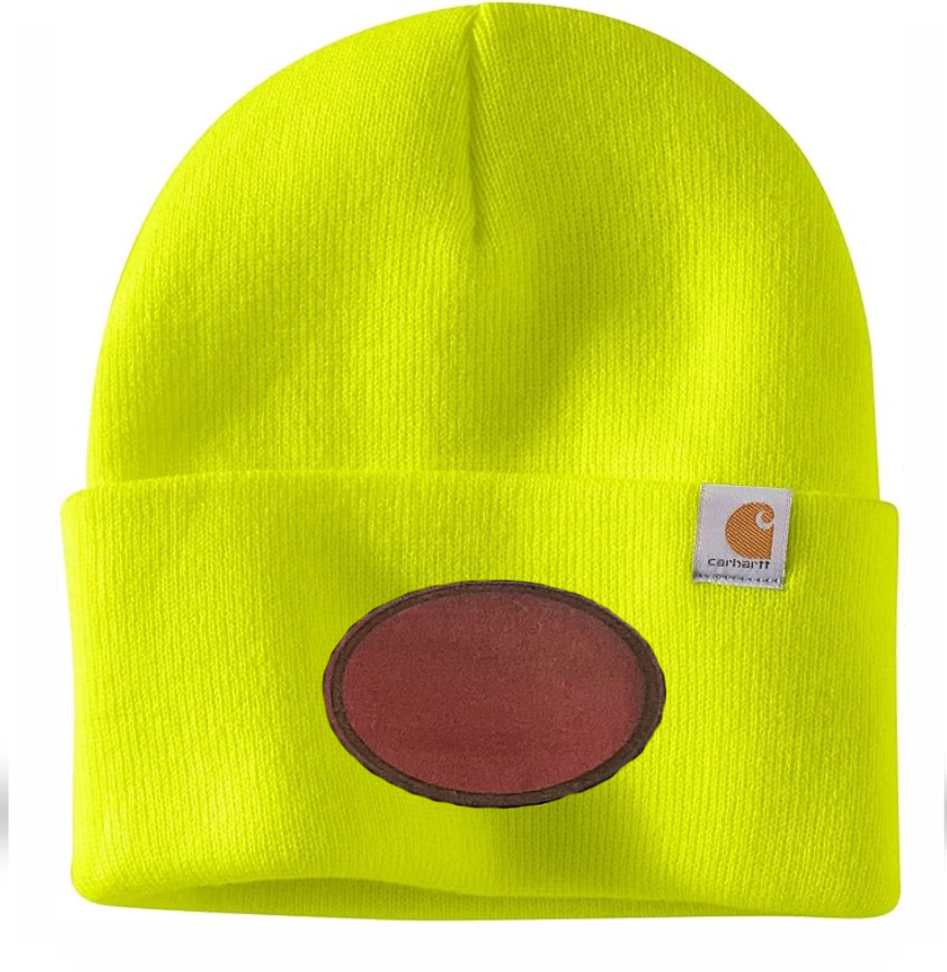 Bright Yellow Carhartt Leather Patch Beanie