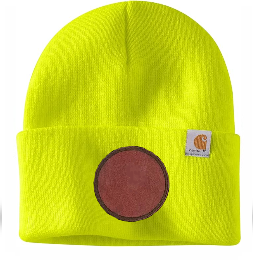 Bright Yellow Carhartt Leather Patch Beanie