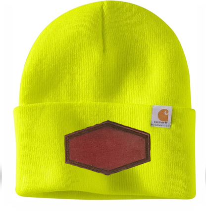 Bright Yellow Carhartt Leather Patch Beanie