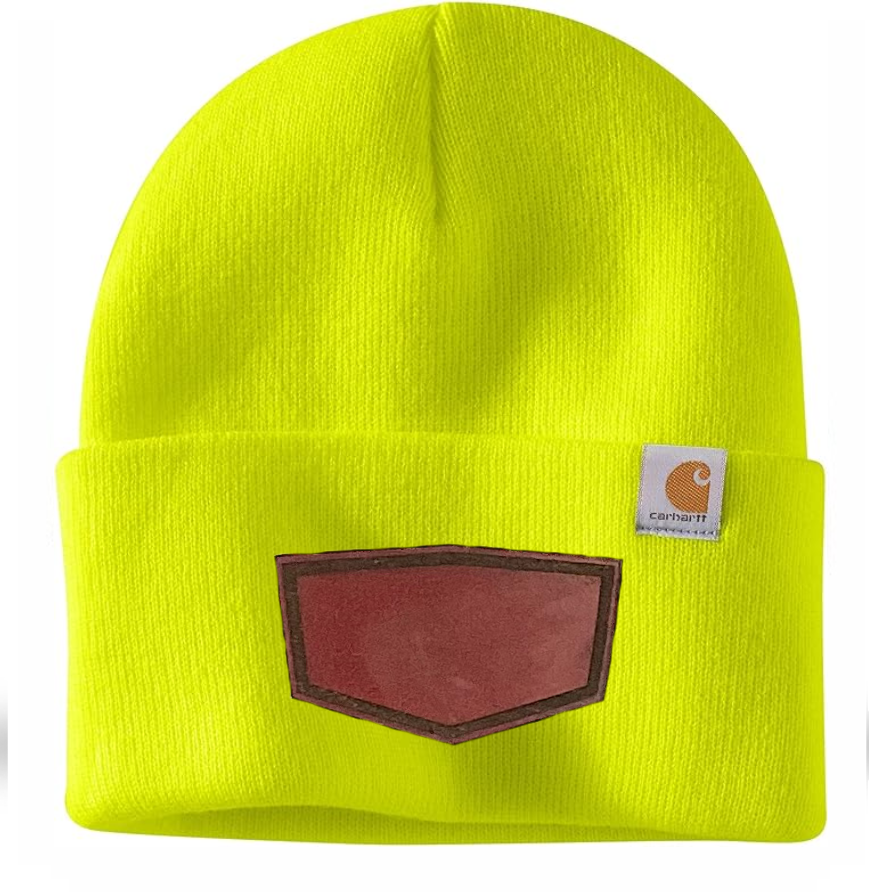 Bright Yellow Carhartt Leather Patch Beanie