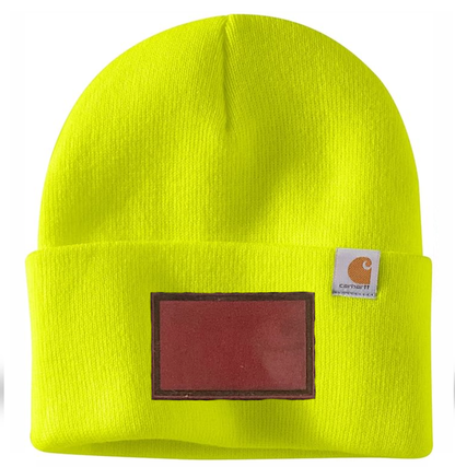 Bright Yellow Carhartt Leather Patch Beanie