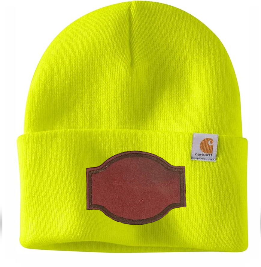 Bright Yellow Carhartt Leather Patch Beanie