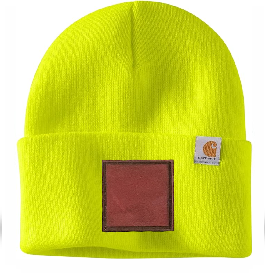 Bright Yellow Carhartt Leather Patch Beanie